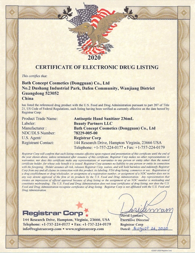 Certificates of Drug Listings